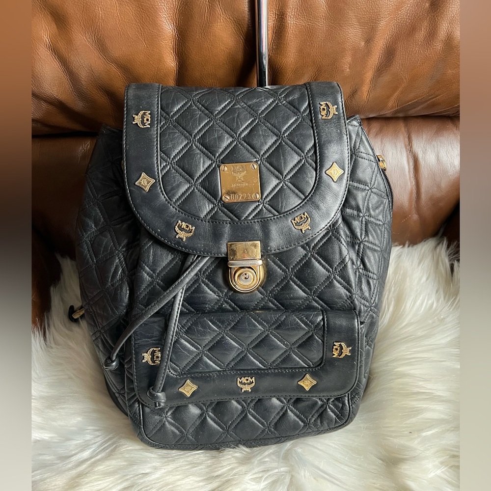MCM Black Quilted Leather Backpack